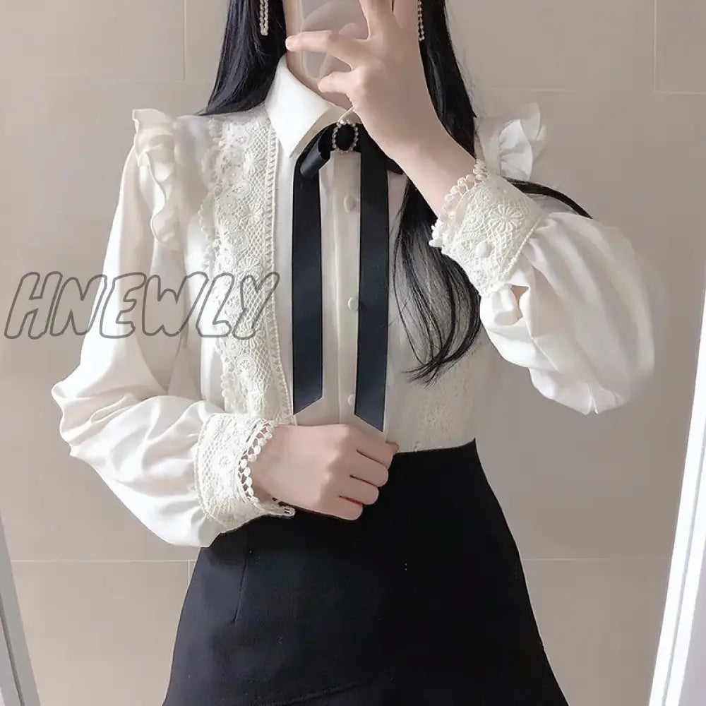 Hnewly Hot Sales Women Cute Sweet Girls Preppy Style Tops Blouses Formal Office Lady Basic White