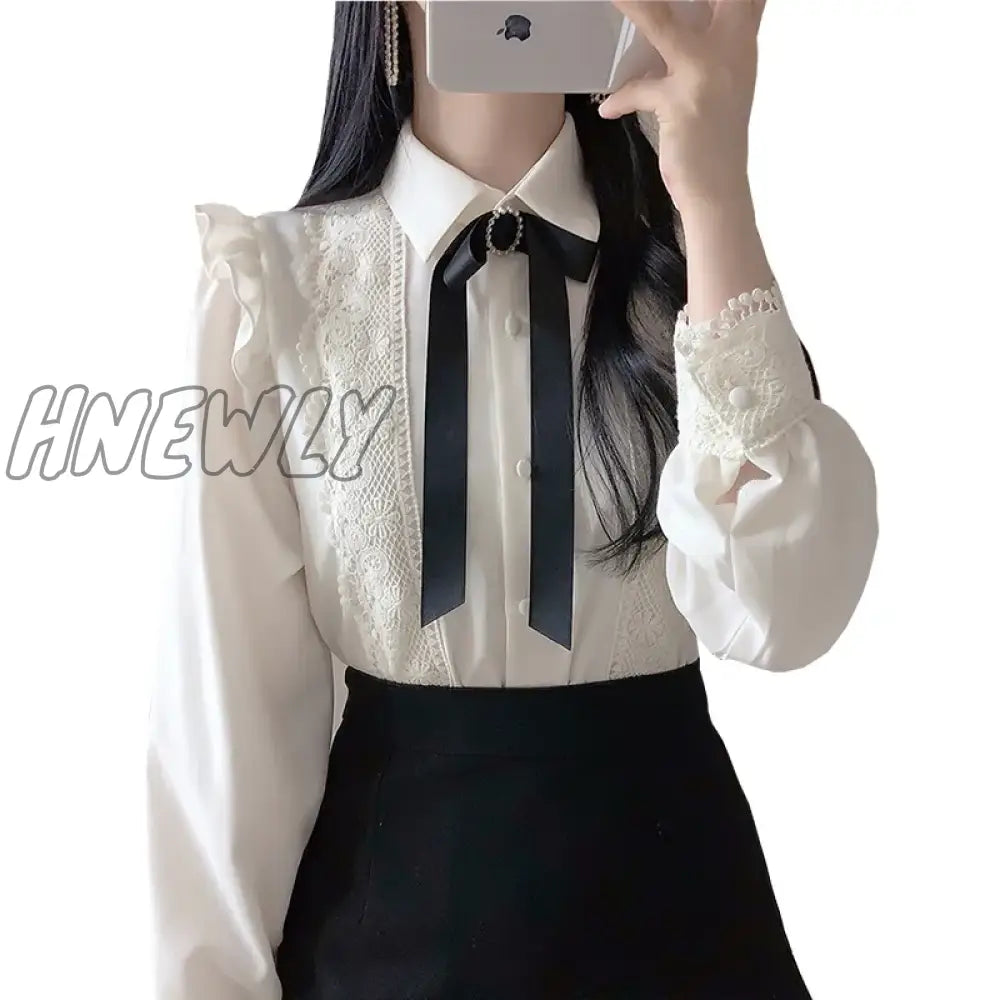 Hnewly Hot Sales Women Cute Sweet Girls Preppy Style Tops Blouses Formal Office Lady Basic White