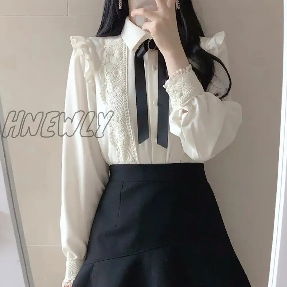 Hnewly Hot Sales Women Cute Sweet Girls Preppy Style Tops Blouses Formal Office Lady Basic White