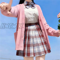 Hnewly Japanese School Basic Sweaters Women Autumn Kawaii Solid V-Neck Loose Knitted Cardigan