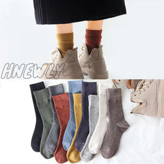 Hnewly Jeseca Autumn Winter Fashion Cotton Knitted Women Socks Solid Japan Style Cute Long For