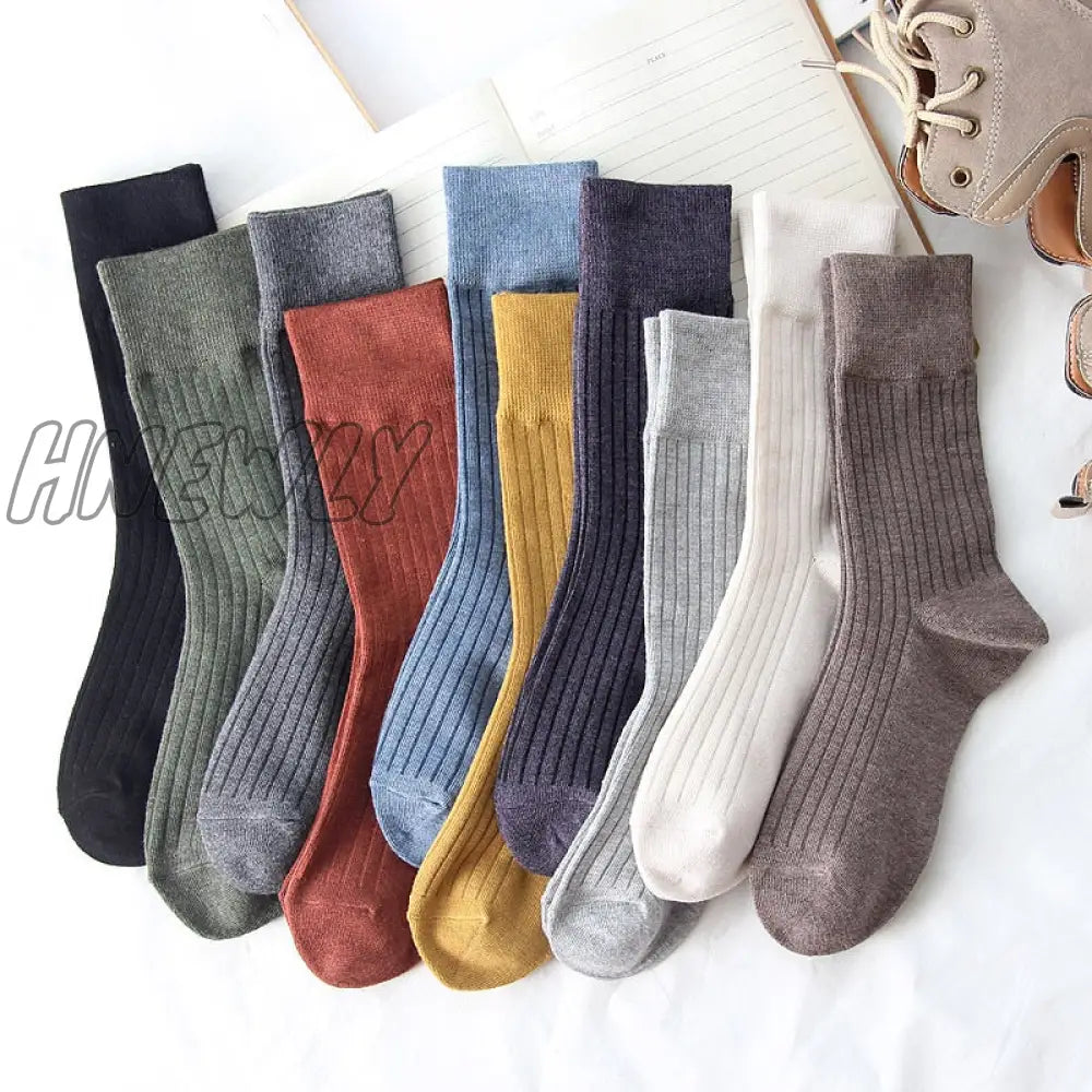 Hnewly Jeseca Autumn Winter Fashion Cotton Knitted Women Socks Solid Japan Style Cute Long For