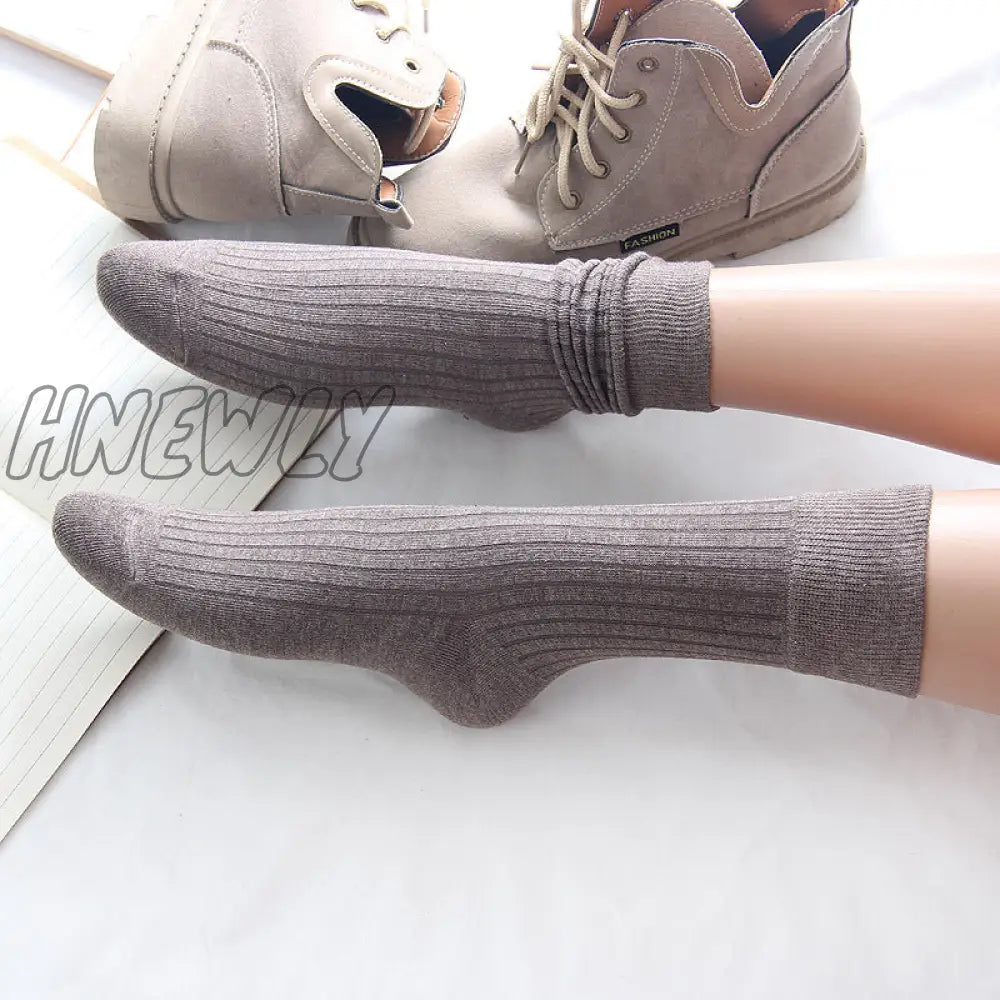 Hnewly Jeseca Autumn Winter Fashion Cotton Knitted Women Socks Solid Japan Style Cute Long For