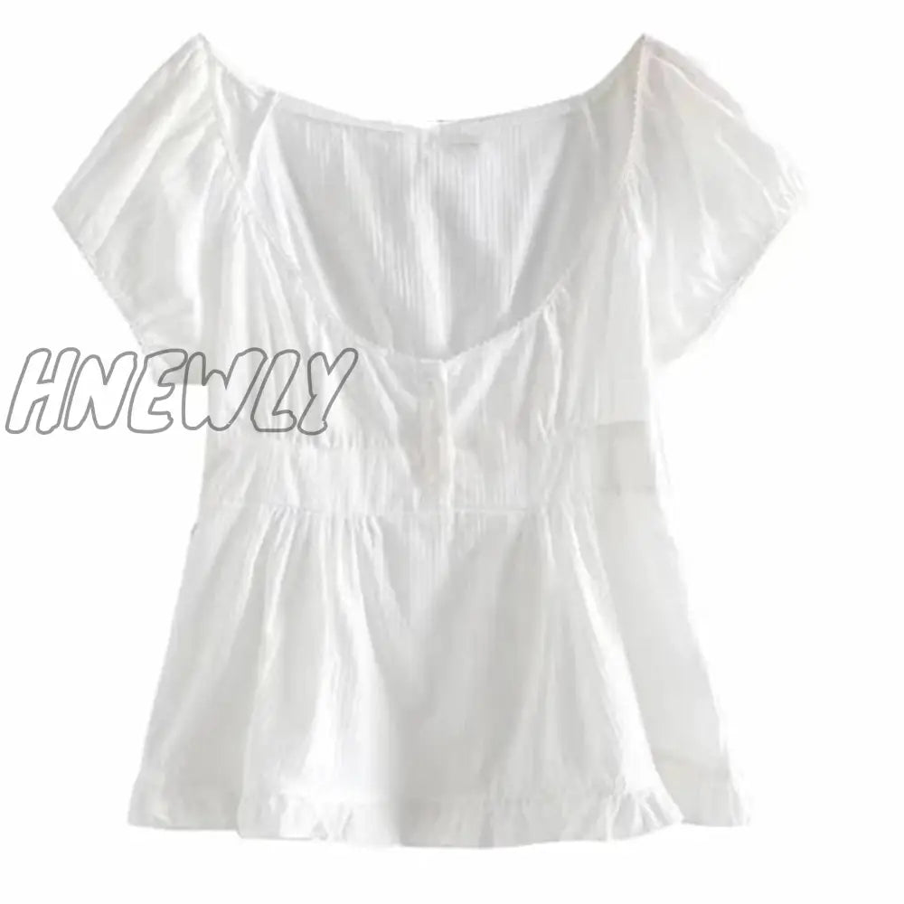 Hnewly Kawaii Grunge Lace Crop Top Y2K Aesthetic Fairy Vintage Square Collar Short Sleeve Miklmaid