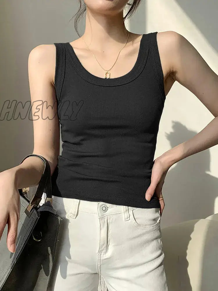 Hnewly Knit White Women Vest Tank Top Tight Ribbed Female Sexy Thick Straps Simple Casual Fitness