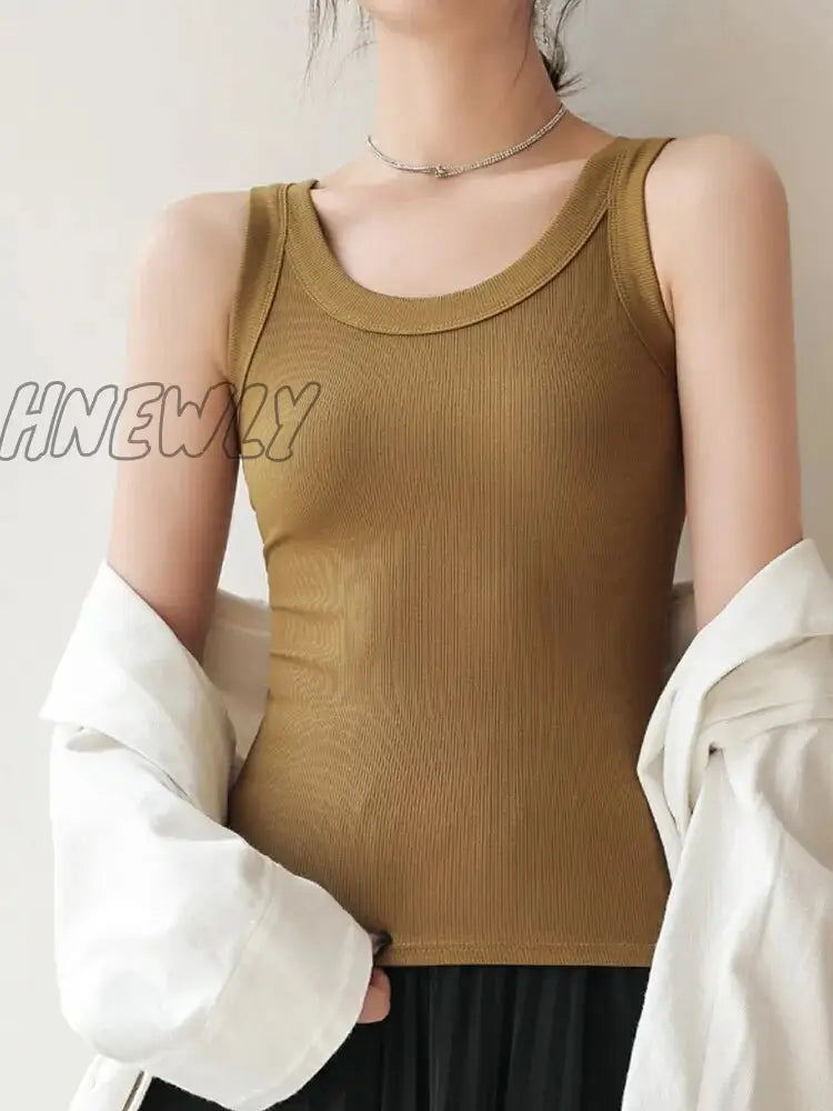 Hnewly Knit White Women Vest Tank Top Tight Ribbed Female Sexy Thick Straps Simple Casual Fitness