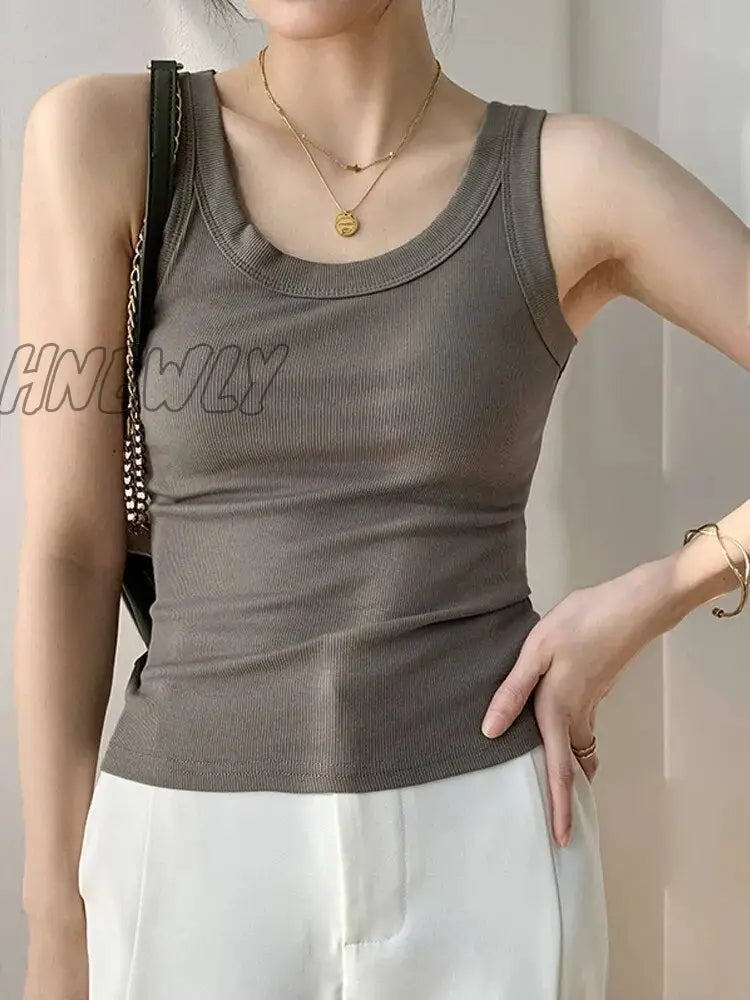 Hnewly Knit White Women Vest Tank Top Tight Ribbed Female Sexy Thick Straps Simple Casual Fitness