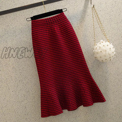 Hnewly Knitted Autumn And Winter Women’s High Waist Plaid A- Line Ruffles Woman Skirts Faldas