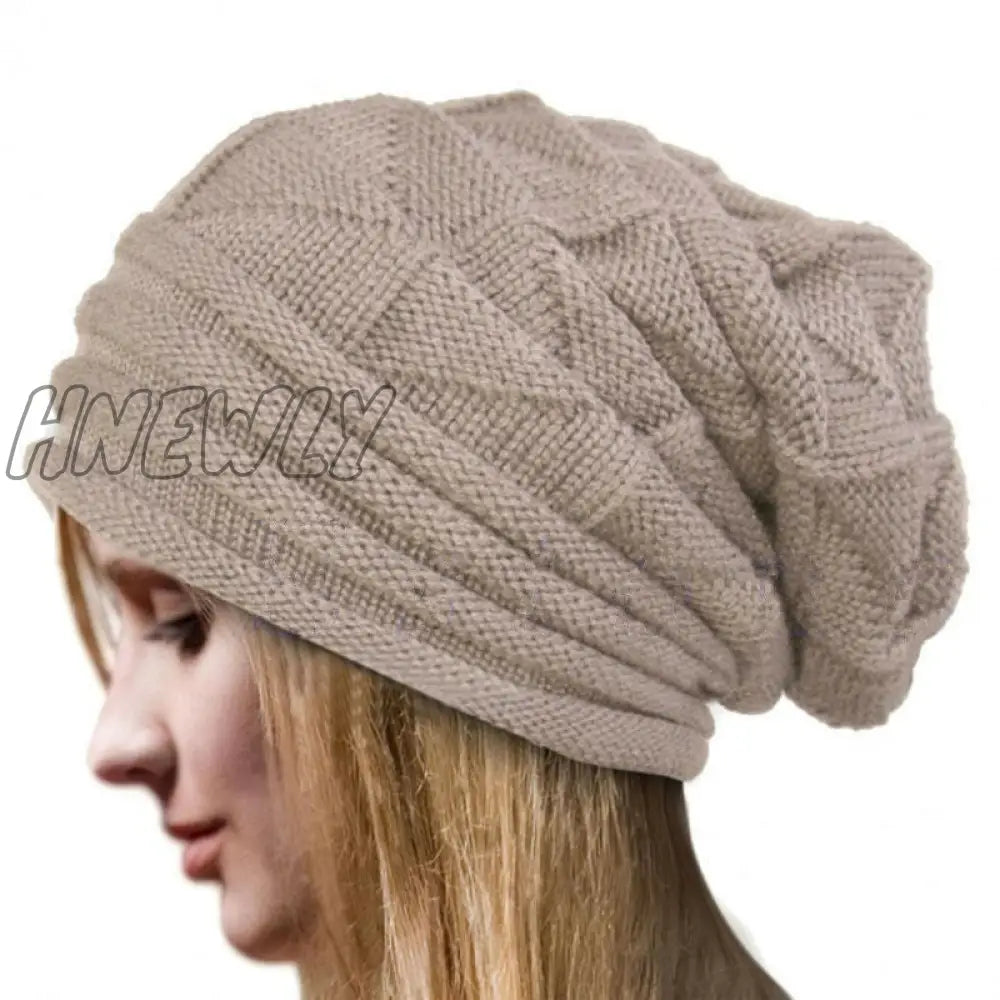 Hnewly Knitted Baggy Beanie Oversized Winter Hat Ski Slouchy Cap Skullies Beanies Women Men Wool