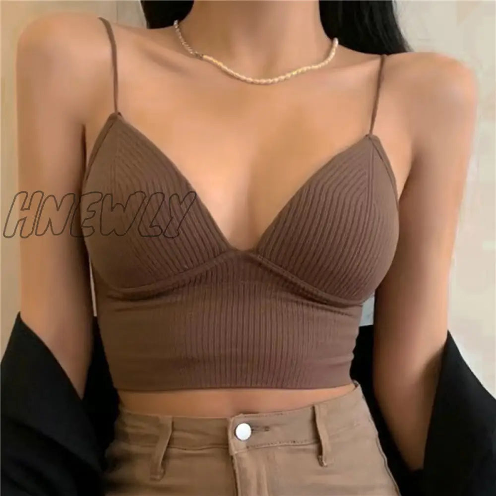 Hnewly Knitted Binder Chest Woman Tank Tops Spaghetti Strap Corset Crop Camis With Built In Bras