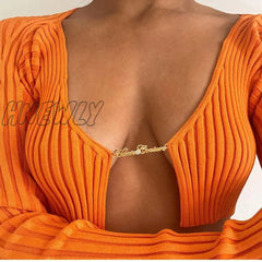 Hnewly Knitted Long Sleeve Crop Top Women V-Neck Open Front Sexy Woman T-Shirts Club Party Y2K