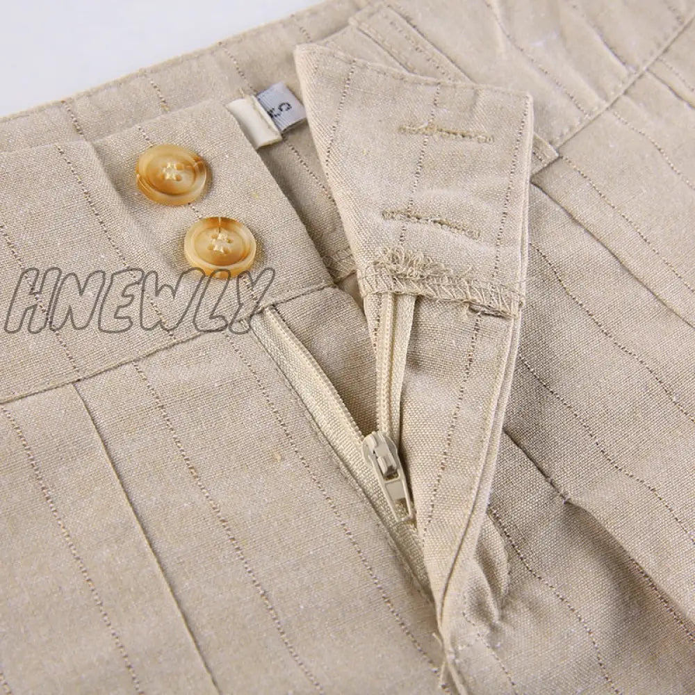 Hnewly Korean Fashion Khaki Short Skirt Lace Trim Cute Pleated Skirts Womens Preppy Style Button Up