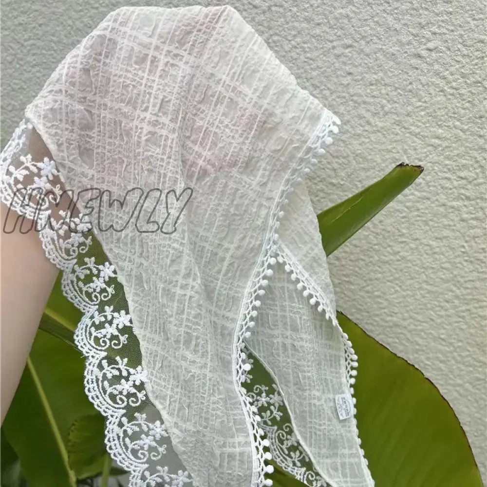 Hnewly Korean Ins Lace Hair Scarf Women Retro Triangle Band Strap Bag Headscarf Hat Travel Photo