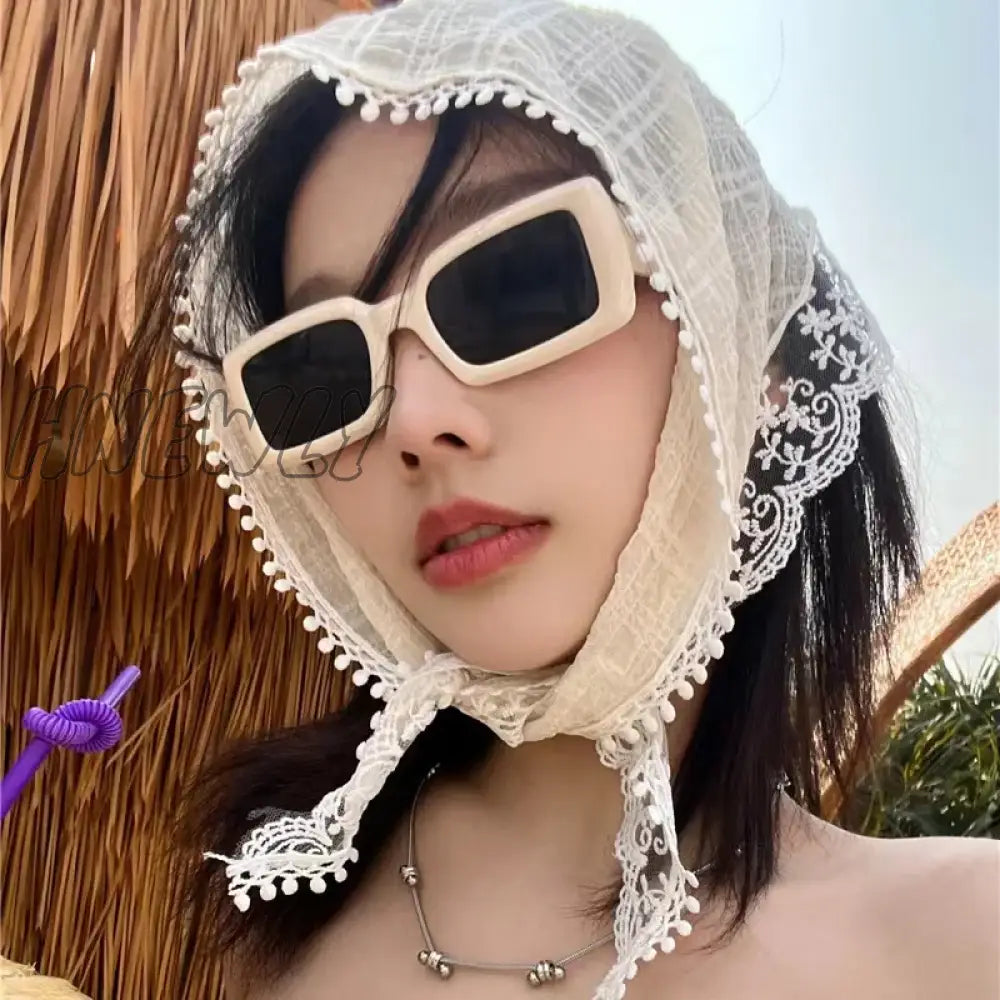 Hnewly Korean Ins Lace Hair Scarf Women Retro Triangle Band Strap Bag Headscarf Hat Travel Photo