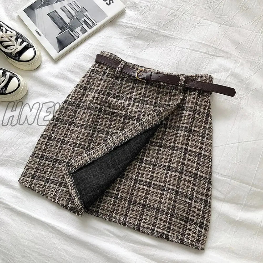 Hnewly Korean Irregular Lady Skirt Female Autumn Sweet High Waist A-Line Mini Belt Vintage Casual