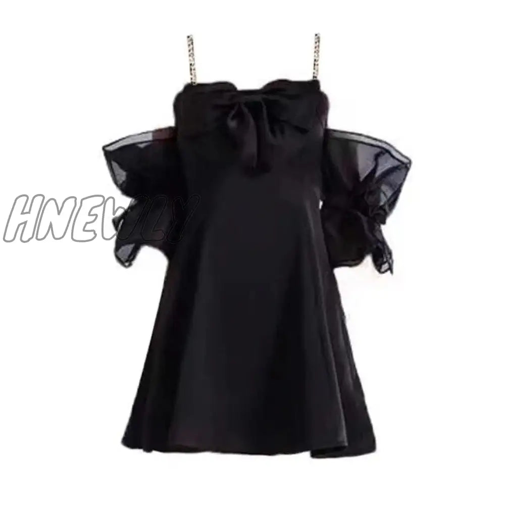 Hnewly Korean Style Black One Piece Dress Women Fairycore Mini Princess Dresses Y2K Off Shoulder