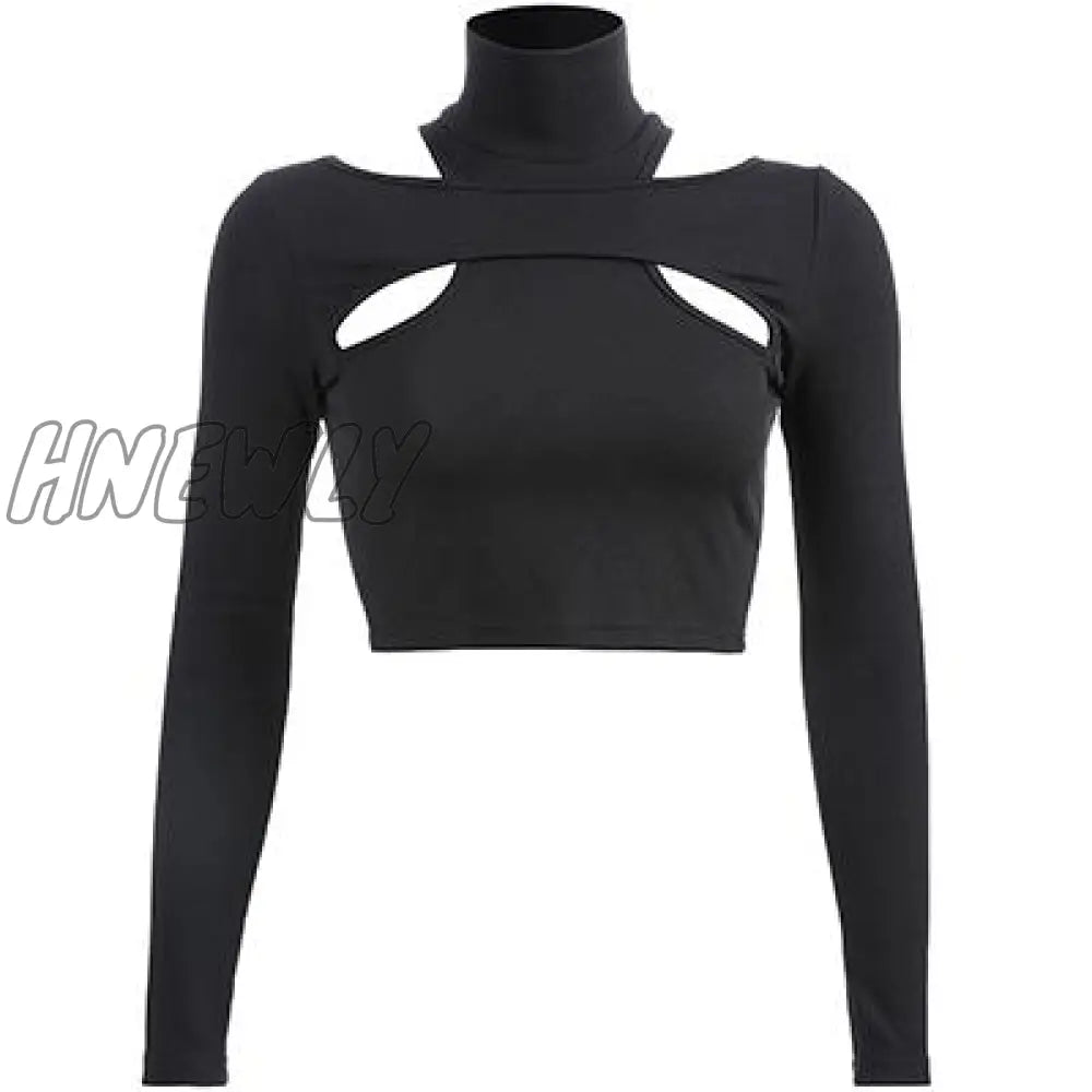 Hnewly Korean Style Harajuku Buckle Women Turtleneck Long Sleeve T Shirt Femme Basic T - Shirt