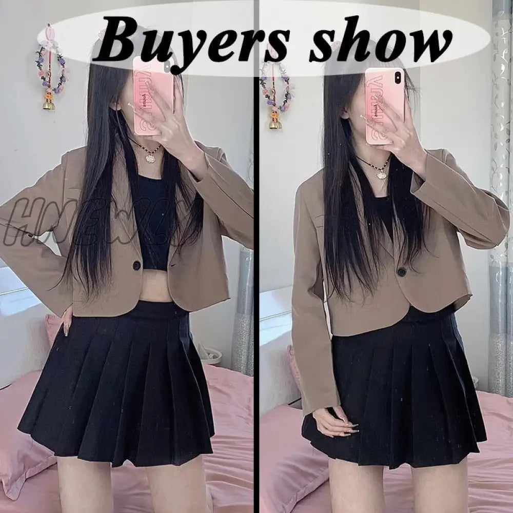 Hnewly Korean Style High Street Blazer Women Simple Single-Button Cropped Jacket Ladies All-Match