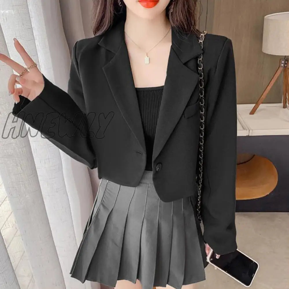 Hnewly Korean Style High Street Blazer Women Simple Single-Button Cropped Jacket Ladies All-Match