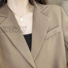 Hnewly Korean Style High Street Blazer Women Simple Single-Button Cropped Jacket Ladies All-Match