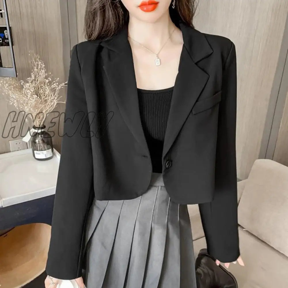 Hnewly Korean Style High Street Blazer Women Simple Single-Button Cropped Jacket Ladies All-Match