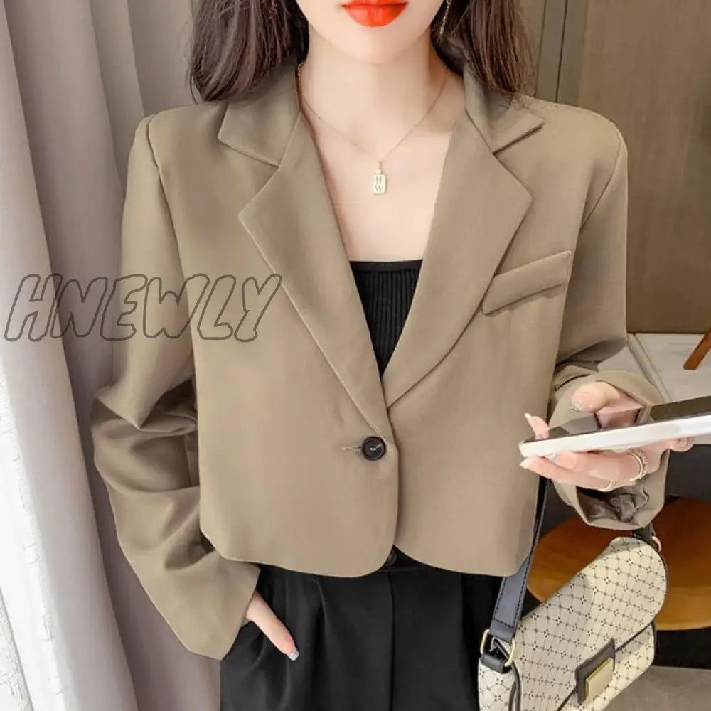 Hnewly Korean Style High Street Blazer Women Simple Single-Button Cropped Jacket Ladies All-Match