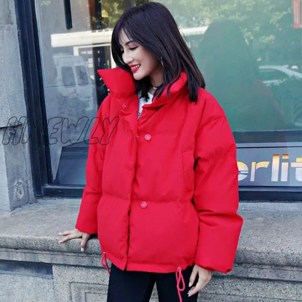 Hnewly Korean Style Winter Jacket Parkas Women Stand Collar Solid Black White Female Down Coat