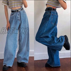 Hnewly Korean Style Women Jeans Denim Boot Cut Wide Leg Jean Boots Fashion Loose Long Length