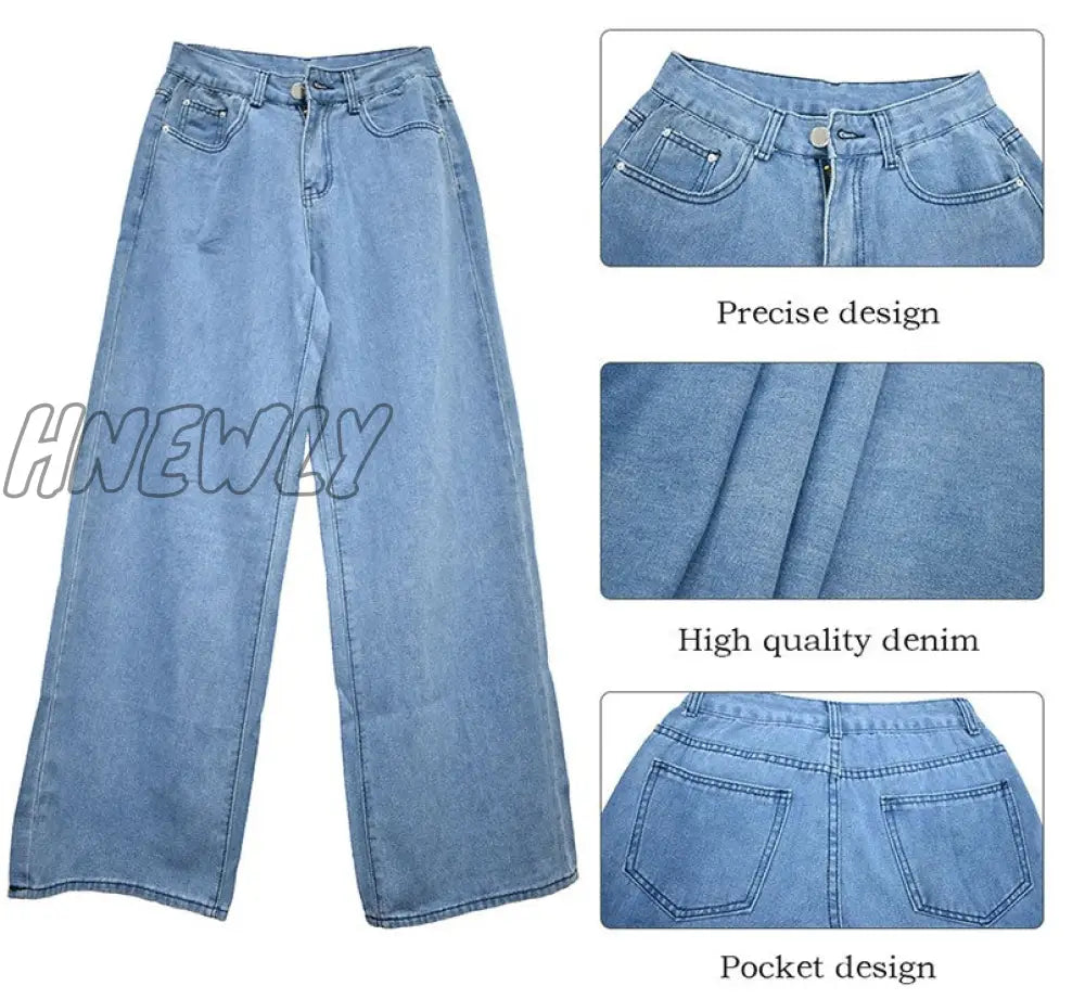 Hnewly Korean Style Women Jeans Denim Boot Cut Wide Leg Jean Boots Fashion Loose Long Length