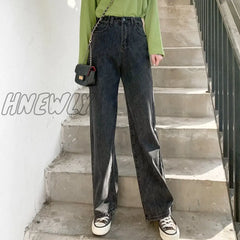 Hnewly Korean Style Women Jeans Denim Boot Cut Wide Leg Jean Boots Fashion Loose Long Length