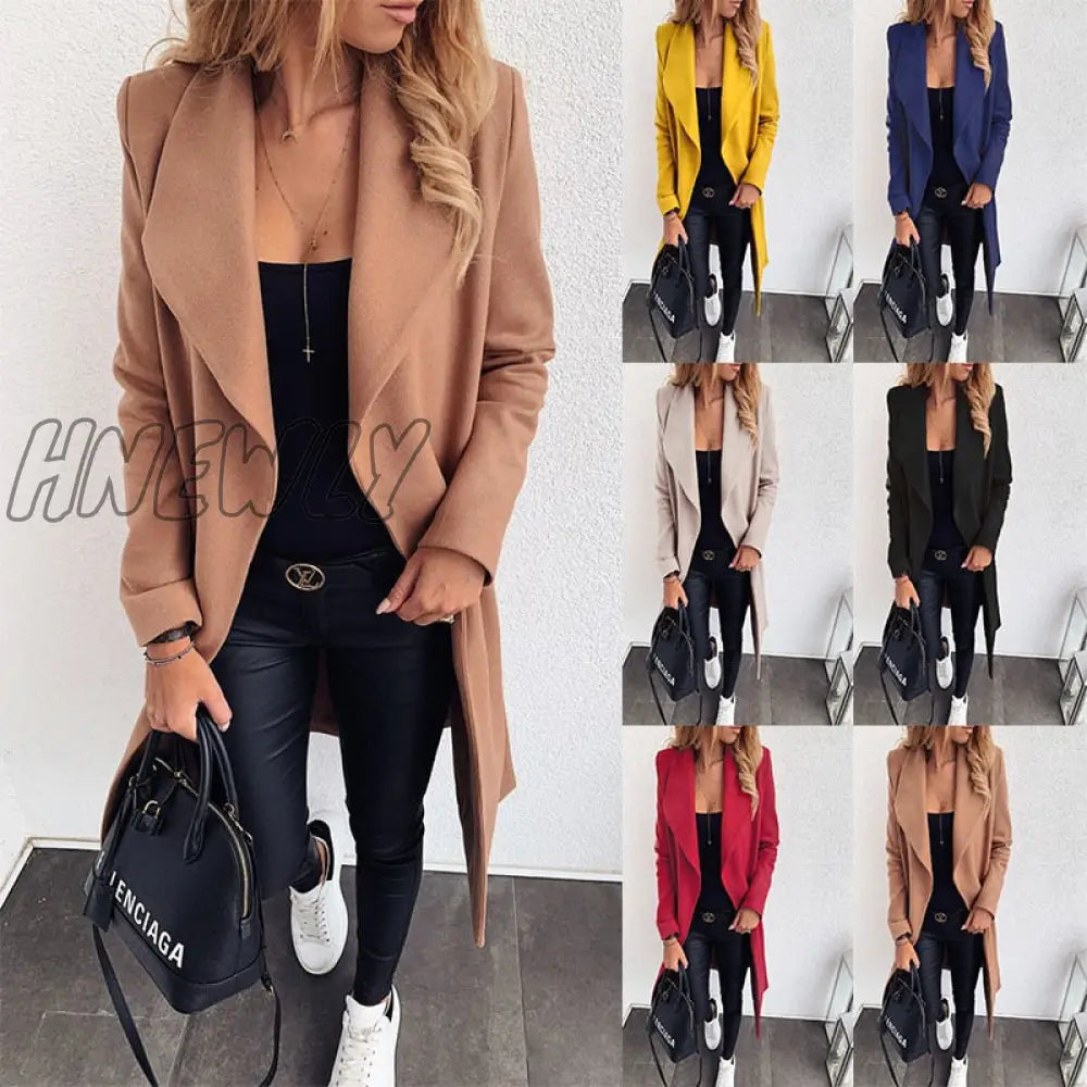 Hnewly Korean Women’s Overcoat Jacket Coats Autumn And Winter Long Xxxl Coat Women Sashes Slim