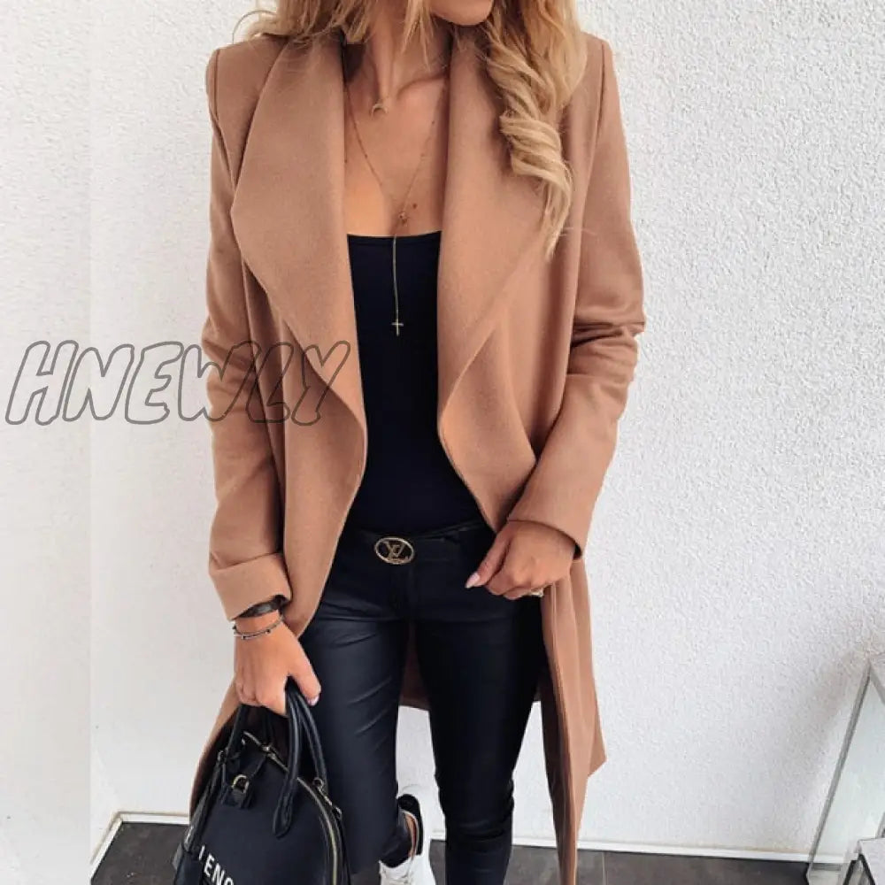 Hnewly Korean Women’s Overcoat Jacket Coats Autumn And Winter Long Xxxl Coat Women Sashes Slim