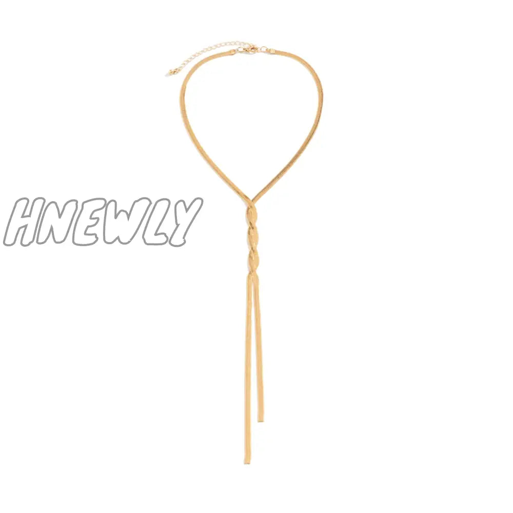 Hnewly Kpop Adjustable Flat Snake Long Chain Necklace For Women Wed Temperament Weave Link Choker