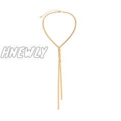 Hnewly Kpop Adjustable Flat Snake Long Chain Necklace For Women Wed Temperament Weave Link Choker