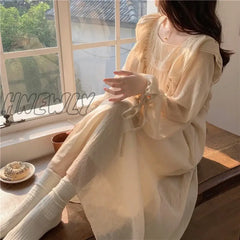 Hnewly Lace Nightgown Sleepwear Womens Korean Ruffles Night Dress One Piece Pajamas Autumn Long