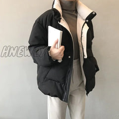 Hnewly Ladies Winter Solid Down Jacket Women Oversize Loose Coat Stand - Up Collar Thick Warm