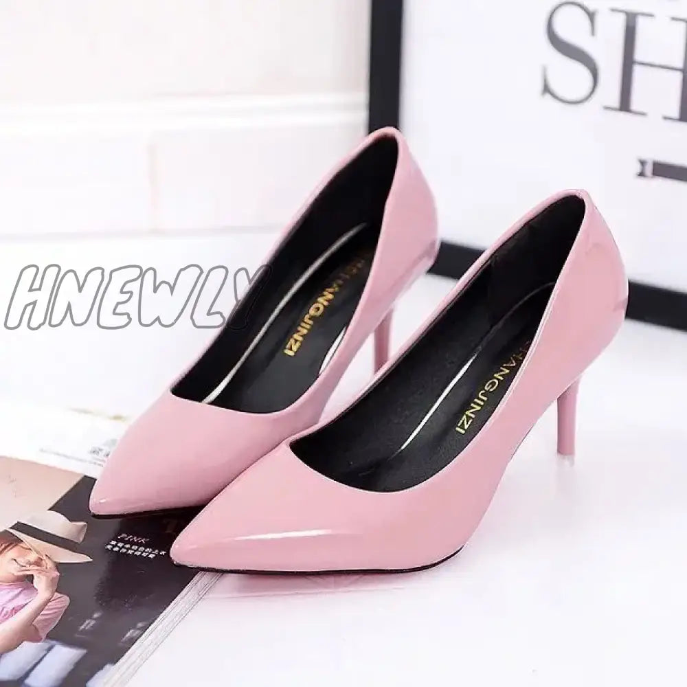 Hnewly Large Size Women’s Pumps Pointed Toe Patent Leather High Heels Dress Shoes White Wedding