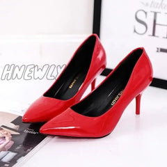 Hnewly Large Size Women’s Pumps Pointed Toe Patent Leather High Heels Dress Shoes White Wedding