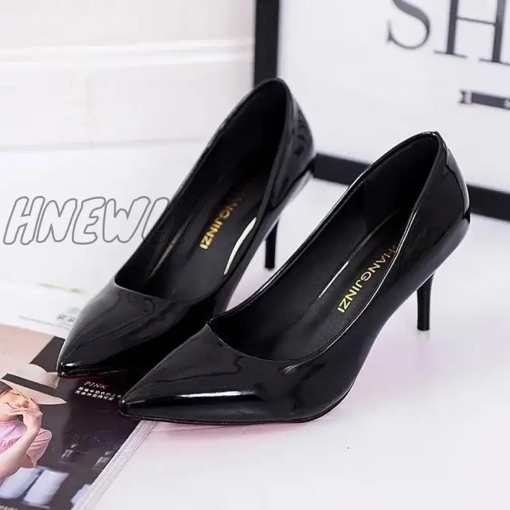 Hnewly Large Size Women’s Pumps Pointed Toe Patent Leather High Heels Dress Shoes White Wedding