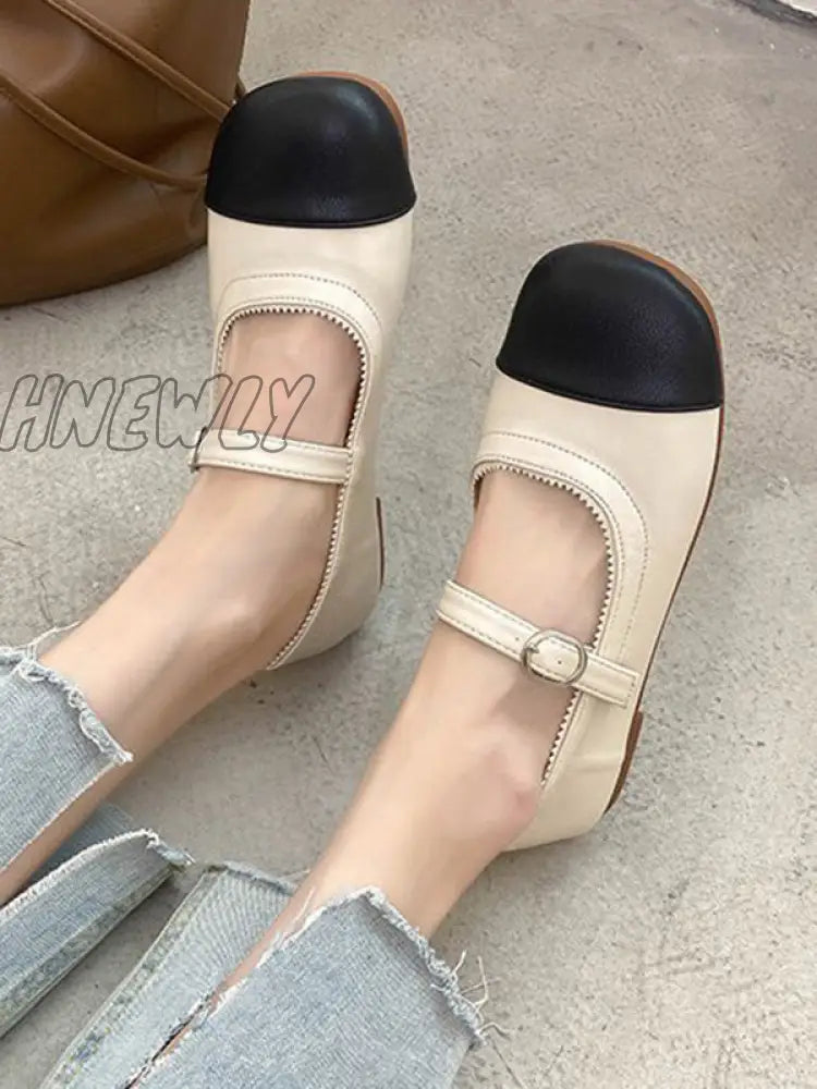 Hnewly - Leisure Fashion Contrast Color Split-Joint Flat Heel Loafer Shoes