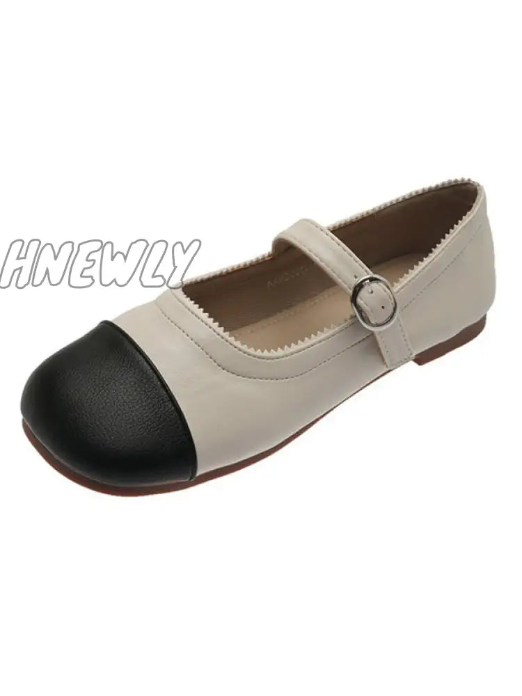 Hnewly - Leisure Fashion Contrast Color Split-Joint Flat Heel Loafer Shoes Black / 35