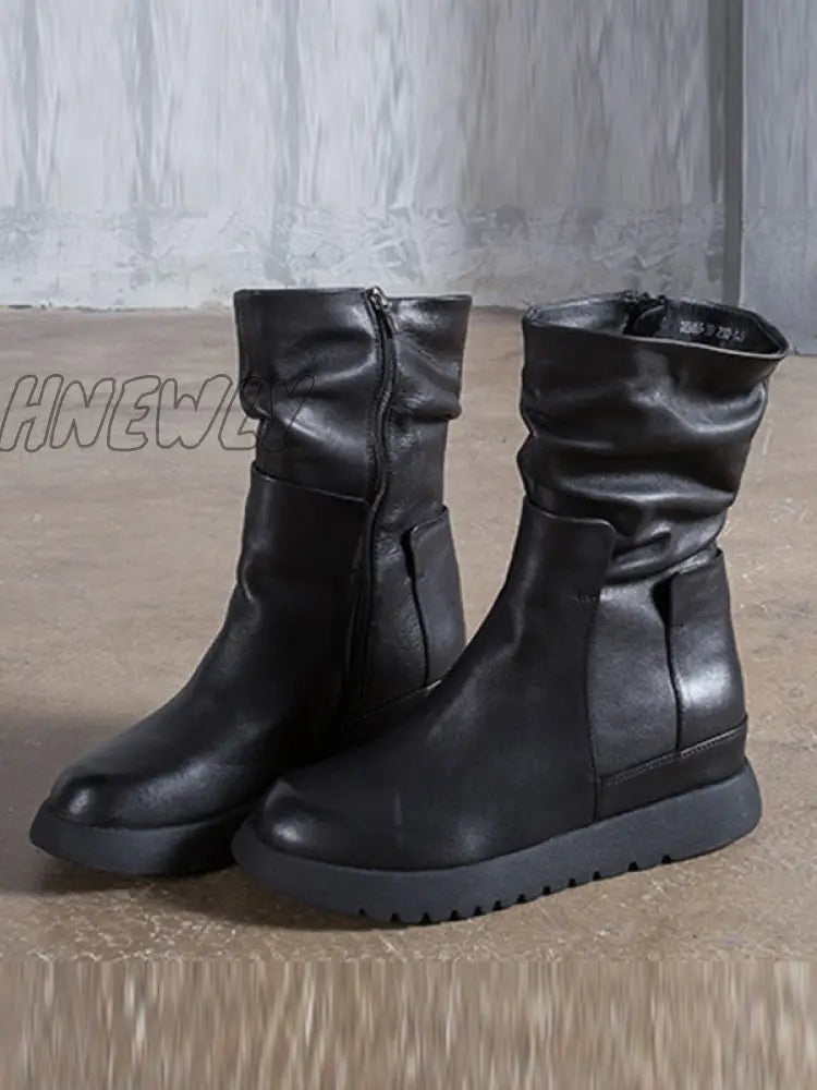 Hnewly - Leisure Fashion Solid Leather Martin Boots Black / 36