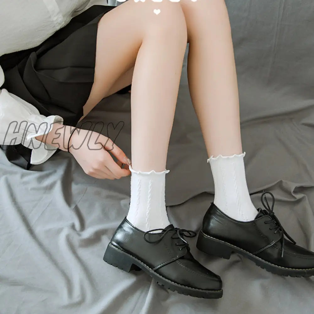 Hnewly Lolita White Lace Socks Women Heart Bowknot Cotton Femme Sweet Jk Ankle Dress Calcetine