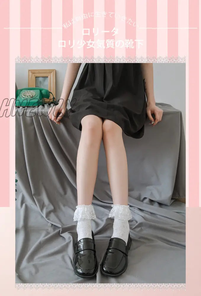 Hnewly Lolita White Lace Socks Women Heart Bowknot Cotton Femme Sweet Jk Ankle Dress Calcetine