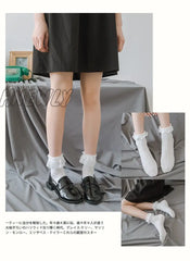 Hnewly Lolita White Lace Socks Women Heart Bowknot Cotton Femme Sweet Jk Ankle Dress Calcetine