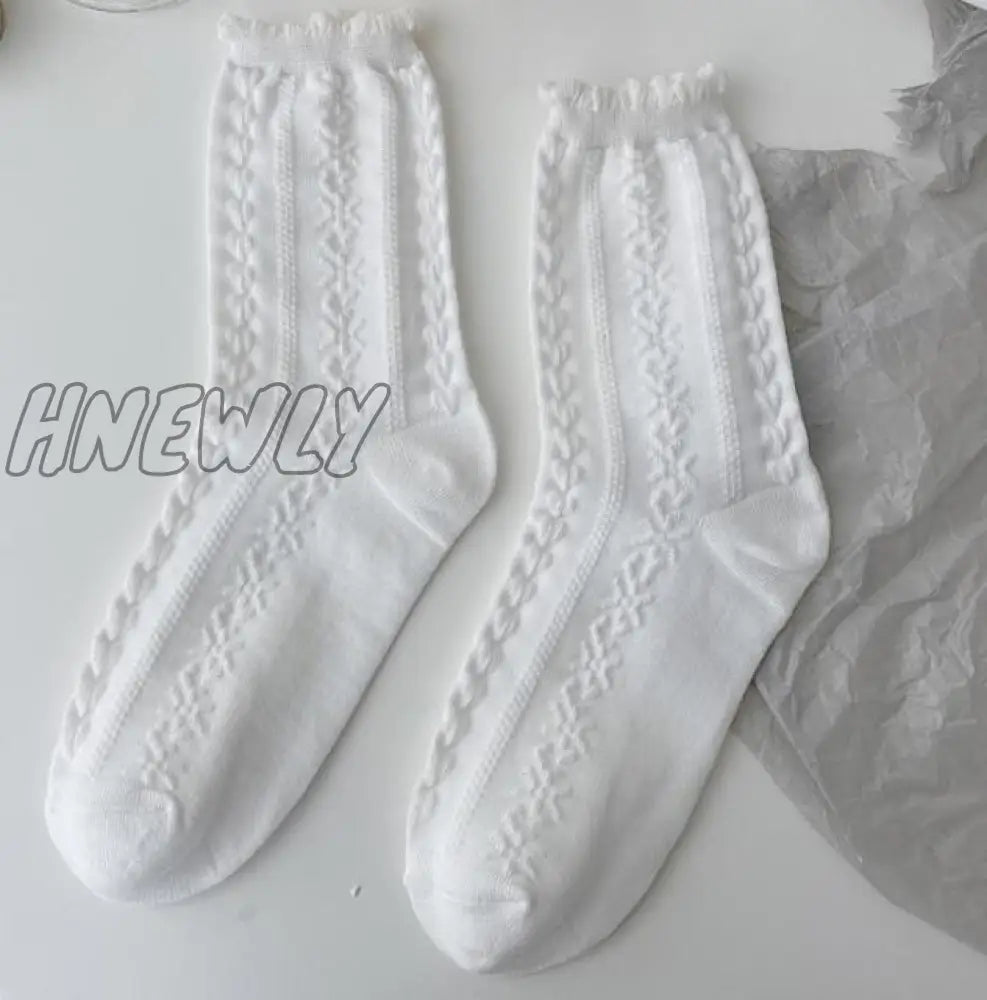 Hnewly Lolita White Lace Socks Women Heart Bowknot Cotton Femme Sweet Jk Ankle Dress Calcetine