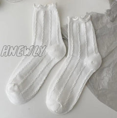 Hnewly Lolita White Lace Socks Women Heart Bowknot Cotton Femme Sweet Jk Ankle Dress Calcetine