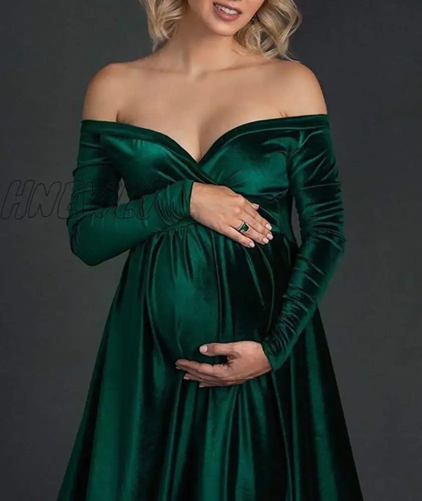 Hnewly Long Maternity Shoot Dress Pleuche Elegence Pregnancy Dresses Photography Maxi Gown Photo