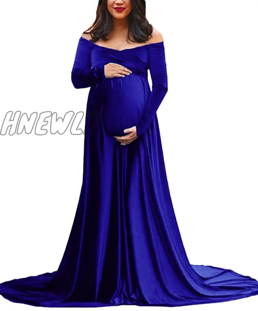 Hnewly Long Maternity Shoot Dress Pleuche Elegence Pregnancy Dresses Photography Maxi Gown Photo