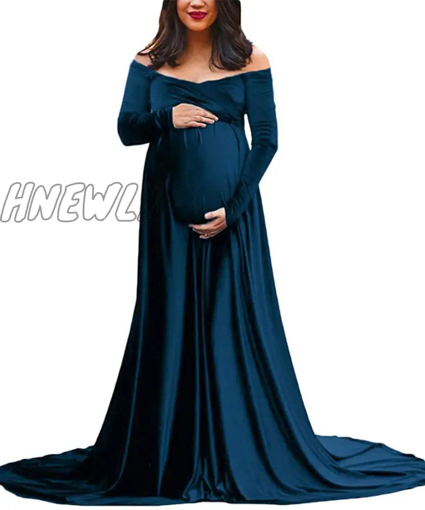 Hnewly Long Maternity Shoot Dress Pleuche Elegence Pregnancy Dresses Photography Maxi Gown Photo